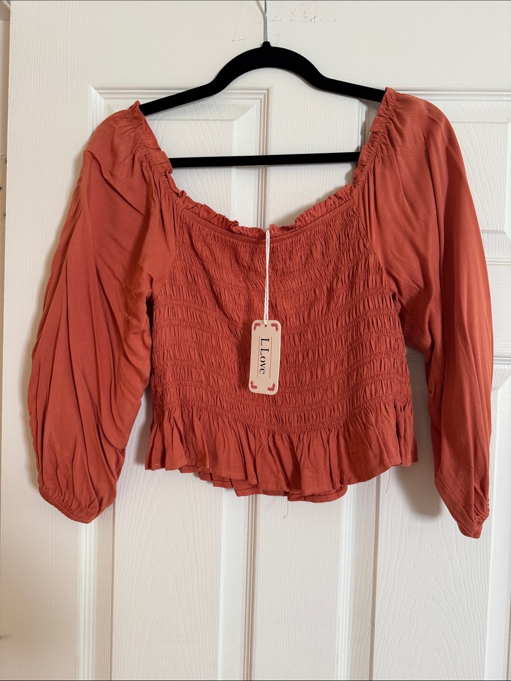 Smocked Peasant Blouse in Rust